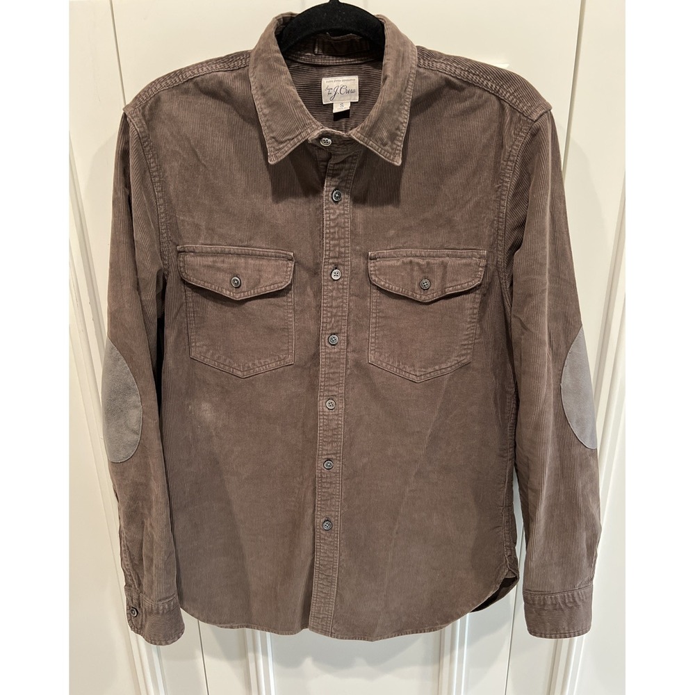 J Crew Corduroy CPO Shirt Mens‎ Small Brown Long Sleeve Elbow Patches Preppy